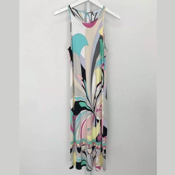 EMILIO PUCCI PINK MULTI PRINT SLEEVELESS DRESS MODEL 81RH61 SIZE IT 44 / US 10 - Picture 1 of 14